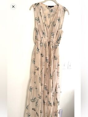 Seventy Tan Gold Embellished Maxi Sundress Plunge Neckline